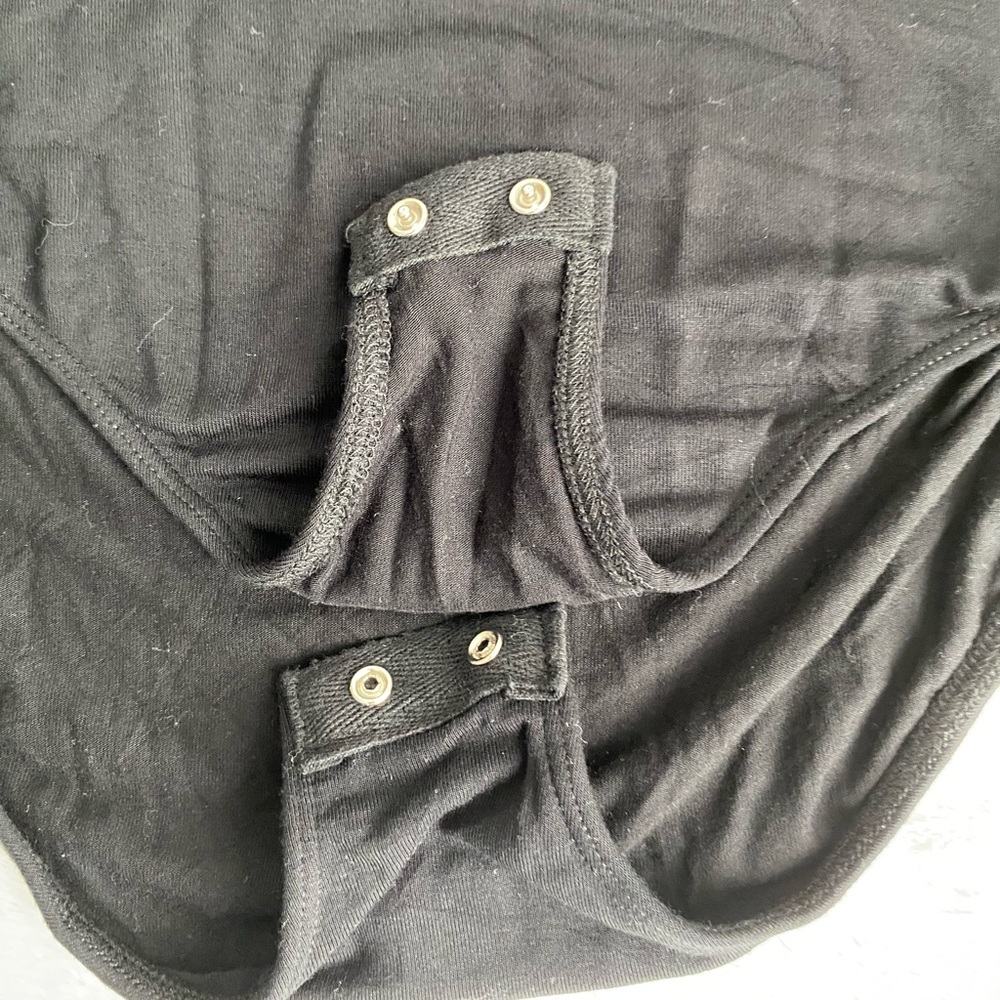 Black Strappy V-Neck Women's One-Piece bodysuit - Picture 7 of 8